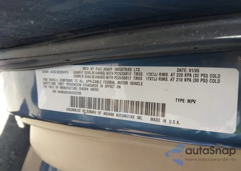 2005 Subaru Outback 3.0R z USA, uszkodzony, nr VIN 4S4BL84C454222765